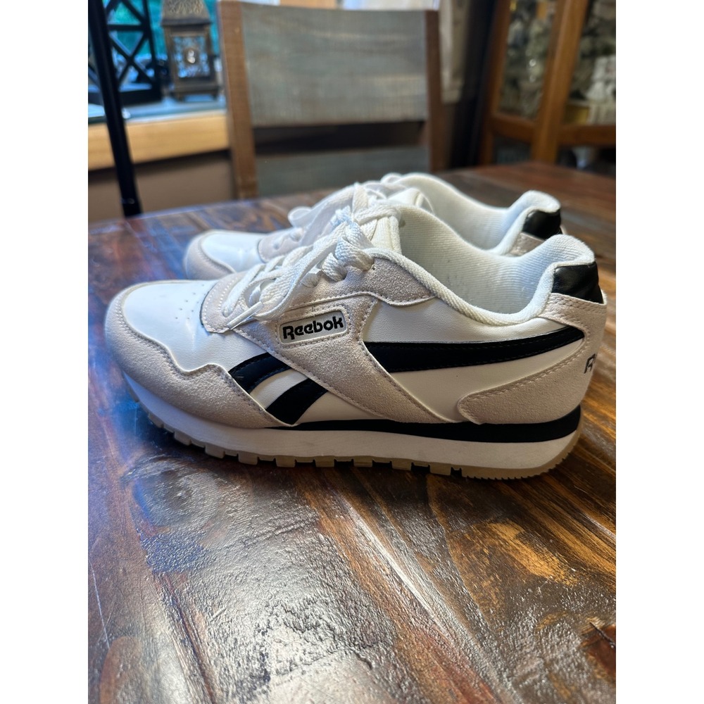 Reebok Royal Glide Womens 7.5 White Black Suede Leopard‎ Print Sneakers Shoes - Picture 4 of 7